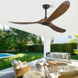 52 Inch Ceiling Fans Without Lights, Wood Ceiling Fan no Light with Remote Control and DC Motor, Indoor Outdoor Ceiling Fan for Patios Bedroom Living Room Propeller Ceiling Fans 3 Blade, Dark Walnut Haipeel