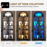 Dystler Arch Display Cabinet with Doors and Adjustable Shelves, 76" Tall Curio Cabinet with LED Lights/Storage Space, 6 Tier Display Case Bookcase for Collectibles Bedroom Living Room Office, Black Dystler