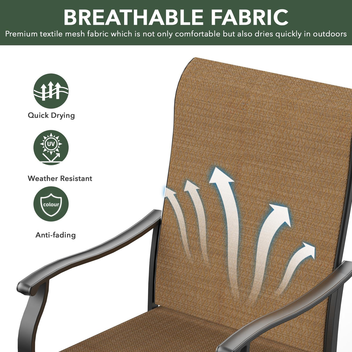 Anmutig 5 Piece Outdoor Patio Dining Set, 4 Swivel Rocking Patio Chairs & Square Dining Table Outdoor Furniture for Backyard Bistro Garden Poolside Brown Anmutig