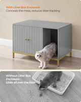 Feandrea Litter Box Enclosure, Modern Cat Litter Box Furniture Hidden, with Scratching Mat, Tall Legs, Cat House, Side End Table, 31.5 x 19.7 x 21.7 Inches, Dove Gray and Gold UPCL007H01 Feandrea