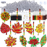 Winlyn 24 Sets Fall Leaf Suncatchers Ornaments Decorations DIY Window Paint Art Suncatchers Craft Kits Autumn Maple Leaf Sun Catchers for Kids Classroom Thanksgiving Harvest Party Art Project Winlyn
