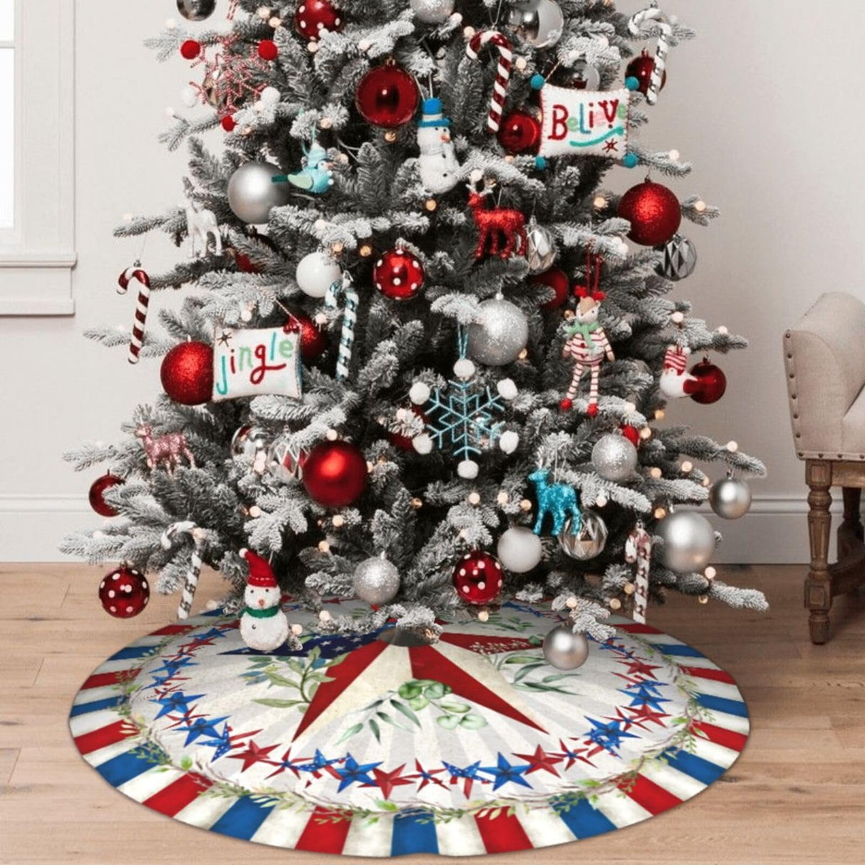 Patriotics 4th of July Tree Skirt Skirt Memorial Day Stars and Stripes Christmas Tree Skirts Veterans Day Xmas Tree Mat Christmas Tree Ornaments Decoration 30" XYSKINO