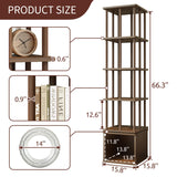 IOTXY 5-Tier Rotating Bookshelf Tower - Beech Wood Frame Spinning Bookcase with Storage Base, Tall Freestanding Revolving Shelf Organizer, Walnut IOTXY