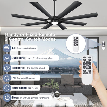 Ohniyou 76 inch Large Ceiling Fans with Lights and Remote, 8 Wood Blades White Outdoor Modern Industrial LED Lights Ceiling Fans with Reversible Quiet DC Motor for Living Room Patio Farmhouse - WoodArtSupply