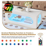 HedoAjim 43" White Led Coffee Table for Living Room, Modern Living Room Table Rectangular Contemporary Center Table with Storage, Wooden Coffee Tables with LED Lights for Dining Reception Room HedoAjim