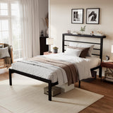 SHA CERLIN Heavy Duty Twin Bed Frame with Practical Headboard Shelf and Strong Metal Support SHA CERLIN