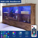 AMERLIFE Full Size Bed Frame Wooden Platform Bed with 51.2" LED Storage Bookcase Headboard, 4 Storage Drawers & Charging Station/No Box Spring Needed/Noise Free/Rustic Brown AMERLIFE