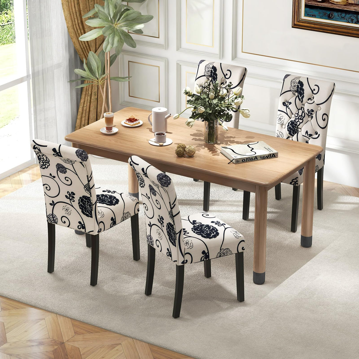 Giantex Upholstered Dining Chairs Set of 2, Tufted Fabric Kitchen Chairs w/Padded Seat & Rubber Wood Legs, Farmhouse Accent Chairs w/Patterns, Armless Dining Room Chairs for Restaurant, Living Room Giantex