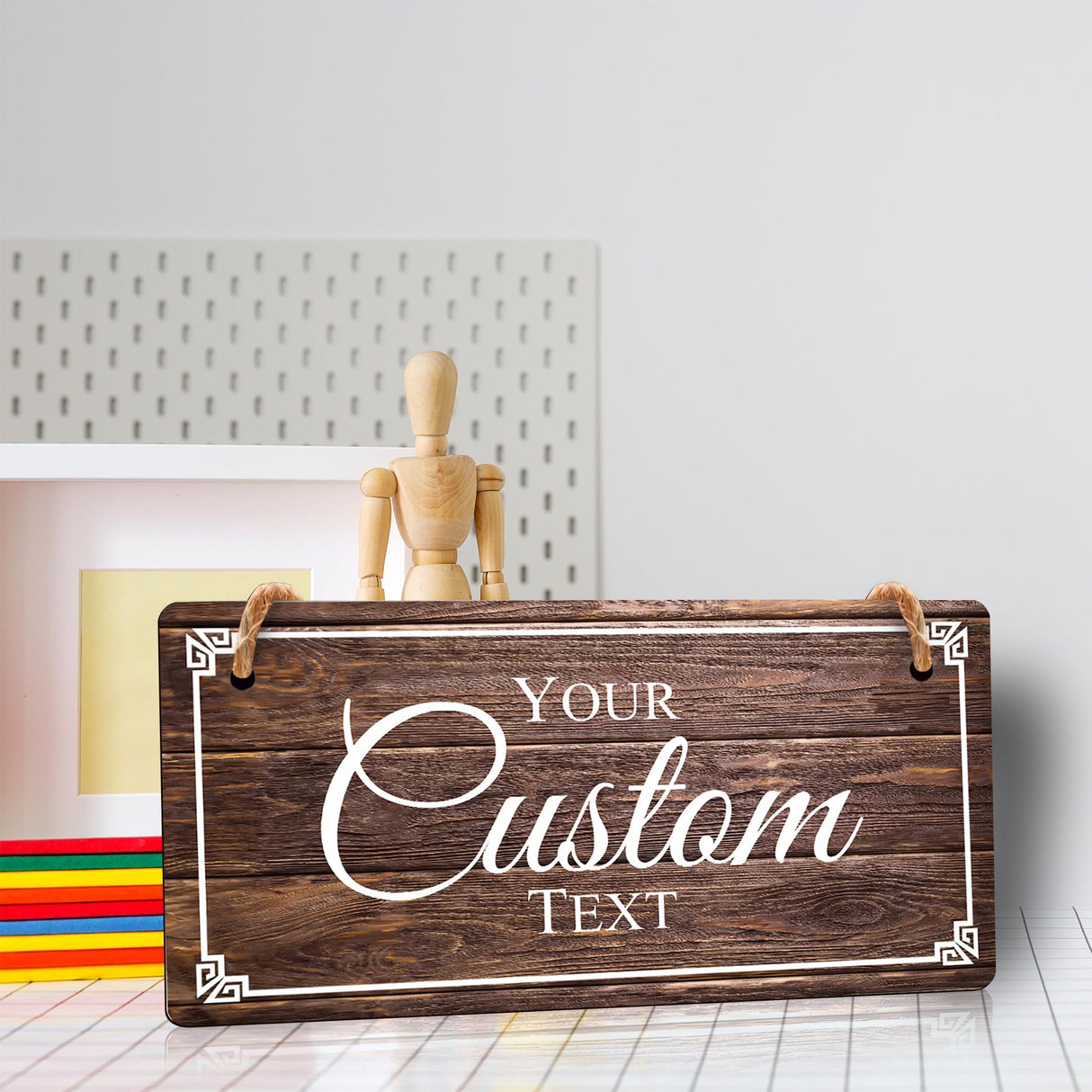 Signs ByLITA Customizable 5 x 10” Decorative Border Hanging Wall or Door Sign | Rustic Twine | Stylish Personalized Greeting Sign | Home or Business Personalized Signage Signs ByLITA