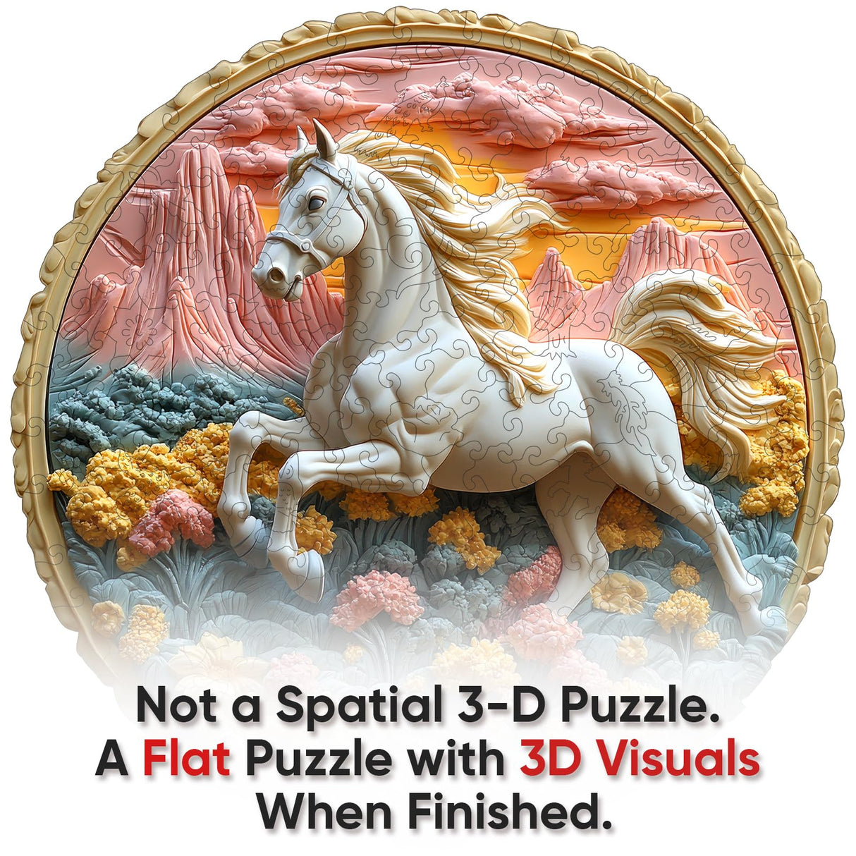 Wooden Puzzle for Adults 500 Piece - 3D Vision Effect Galloping White Horse Wooden Puzzle Unique Shape Advanced Wooden Jigsaw Puzzle, Wood Puzzles, Challenge Wooden Jigsaw Puzzle(16.3 x 16.5 in) Qiuenisray