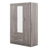 3 Doors Wardrobe Armoire Closet with Mirror, 68.2" H Wooden Freestanding Armoire Wardrobe Closet with Locking Drawers and Shelves, Bedroom Clothes Closets Wardrobes Cabinet with Hanging Rod, Gray cloblane