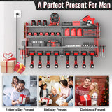 VeyFolzin.st Large Power Tool Organizer Wall Mount with Charging Station, 4 Layer Heavy Duty Metal Cordless Tool Organizer, Tool Storage Rack with 8 Cordless Drill Holder Screwdriver Hammer(Red) VeyFolzin.st
