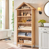 75.9" Tall Farmhouse Bookcase, Angle Arched 5 Tiers Large Bookshelf with Adjustable Shelves, Modern Wooden Geometric Book Shelf w/Storage and Open Display Shelves for Living Room, Office-Natural IFGET