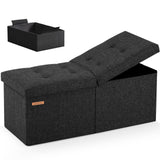 HAUSFRAU 31.5 Inches Ottoman with Storage, Folding Ottoman Bench Small Foot Rest Stool, Bedroom Bench with Flipping Lid, Linen Black HAUSFRAU