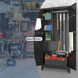 OSEILLC Metal Storage Cabinet with Locking Doors, 75" Tall Garage Storage Cabinet with Hanging Rod, Broom Closet/Freestanding Bathroom Storage Cabinet, Cleaning Tool Storage OSEILLC