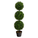 Nearly Natural 3ft. Artificial Triple Ball Boxwood Topiary Tree (Indoor/Outdoor) T2021, Green Nearly Natural