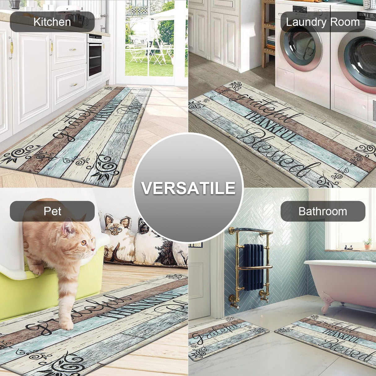 HEBE Anti Fatigue Kitchen Mat Set of 2 Non Slip Cushioned Kitchen Mats for Floor Waterproof Farmhouse Kitchen Rugs and Mats Set Comfort Standing Desk Mat Carpet for Sink,Office,Laundry HEBE