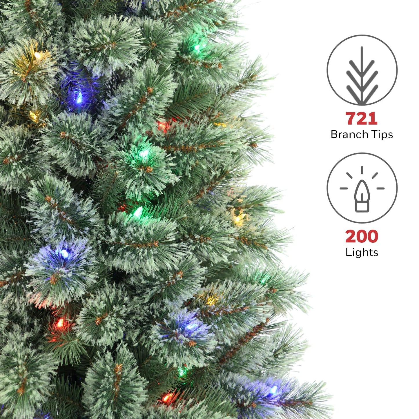 Honeywell 7 ft Pencil Pre-Lit Christmas Tree - Frances Cashmere Artificial Slim Christmas Tree with 200 Color Changing LED Lights, Xmas Tree with 721 PVC Tips, Tree Top Connector, UL Certified