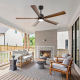 heimo 60 Inch Ceiling Fans with Lights and Remote, Wood Indoor Outdoor Ceiling Fan with Light for Patios Living Room Bedroom 5 Blades DC Motor Mid Century Modern Wooden Fan (Walnut) heimo