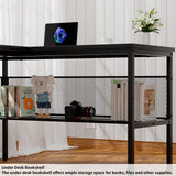 iSunirm 55 Inch Reversible L Shaped Computer Desk with Ergonomic Monitor Stand, Smart LED Lights & Power Outlet, Black iSunirm