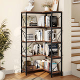 YITAHOME Corner Bookshelf, Industrial Corner Shelf 5 Tier Bookcase, Large Display Rack Storage for Bedroom, Living Room, Home Office,Rustic Brown YITAHOME