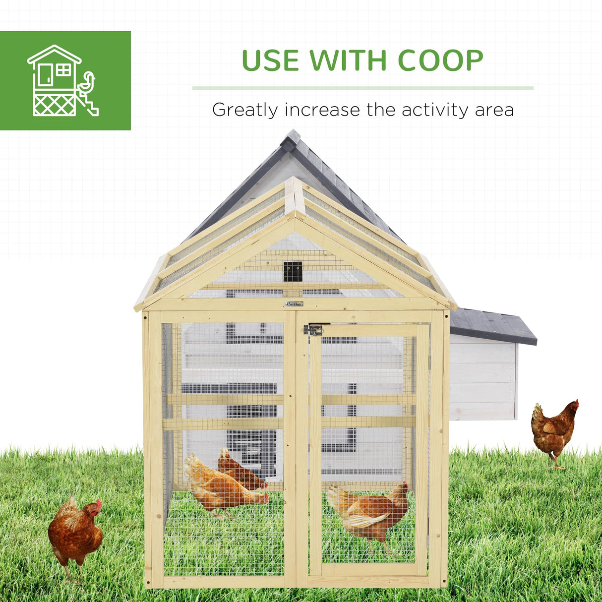 PawHut Chicken Run, Wooden Large Chicken Coop, Combinable Design with Perches & Doors for Outdoor, Backyard, Farm, 4.6' x 2.8', Nature Wood PawHut