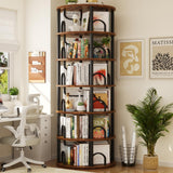 Aheaplus 6 Tier Rotating Bookshelf Tower, Revolving Bookcase, 360° Round Spinning Book Shelf, Narrow Swivel Bookshelves Vertical Turning Corner Bookshelf Organizer for Small Space, Rustic Brown Aheaplus
