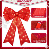 Liliful 4 Pcs 18 x 32 Inch LED Christmas Wreath Bows Extra Large Red Glitter Bows 72 LED Lights Wreath Huge Bow Door Wall Xmas Tree Topper Decor for Indoor Outdoor Winter Xmas Party Liliful