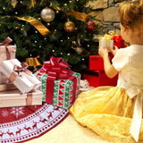 Christmas Tree Skirt 48 inch Large Tree Skirt Snowflake Reindeer Red Xmas Tree Skirt Rustic Christmas Tree Mat Decorations for Winter New Year Holiday Party Decor Indoor Outdoor JXOUYDAD