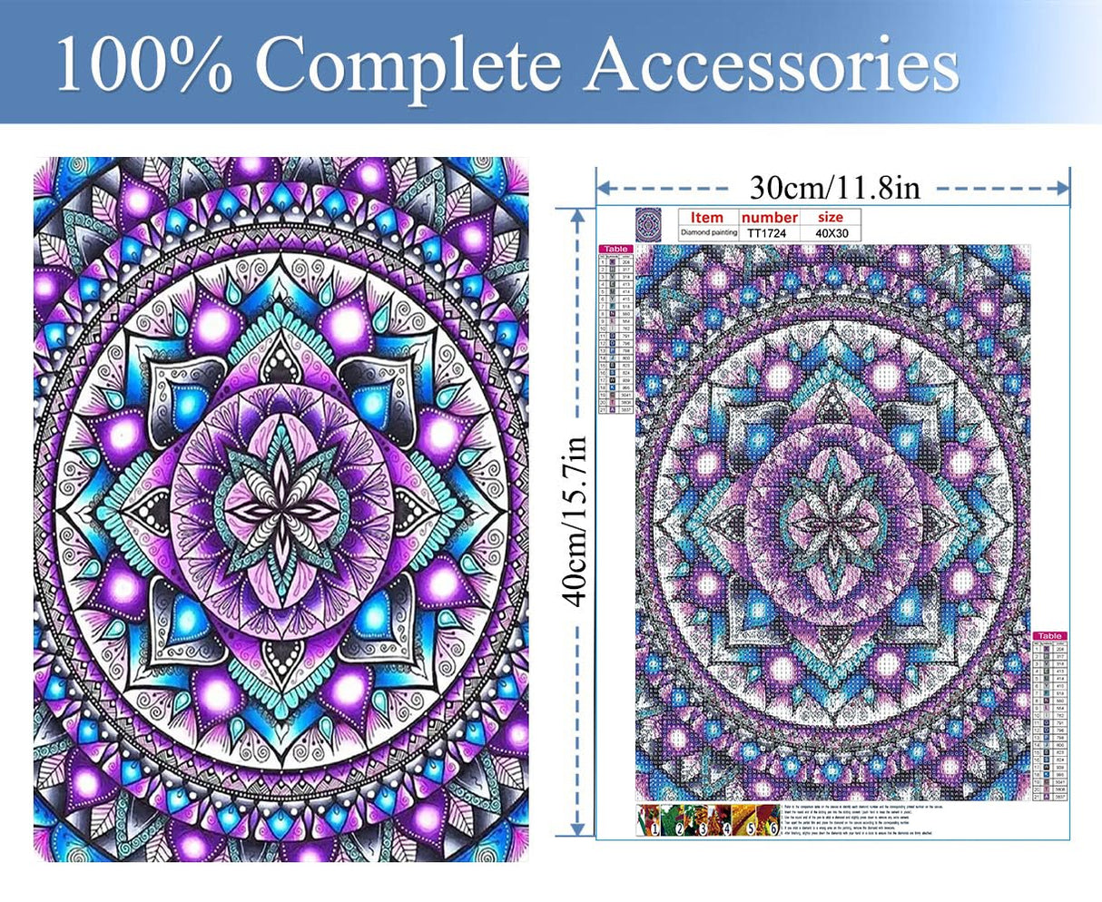JFYHAB Mandala Diamond Painting Kits for Adults,5D Rhinestone Diamond Art Kits for Adults Kids Beginner,DIY Flowers Round Full Drill Diamond Painting Kit Arts Craft for Home Wall Decor 12X16inch JFYHAB