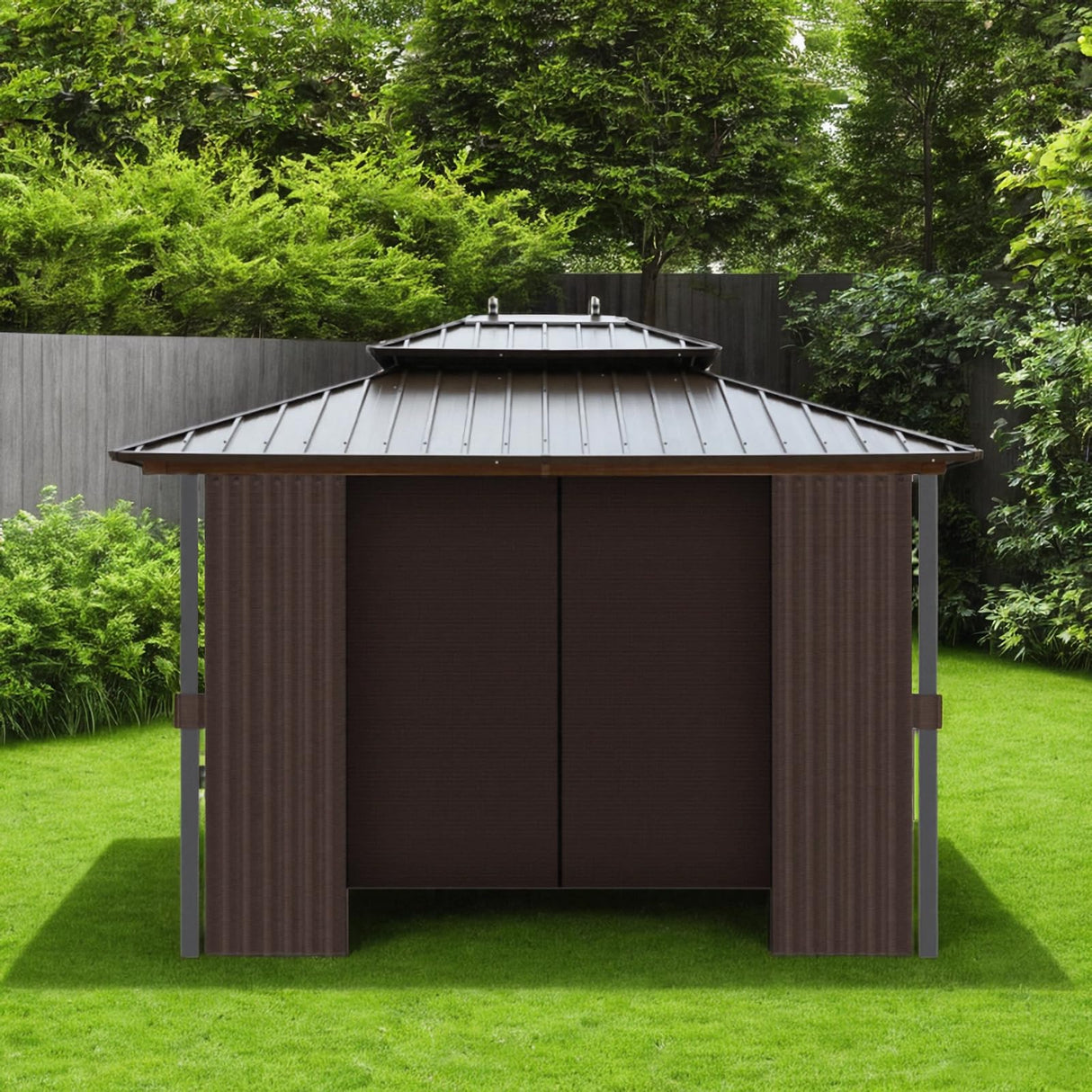 Gazebo Curtains Outdoor Waterproof, Curtain Replacement Universal 4-Panel Sidewalls, Universal Replacement Privacy Curtain Sidewalls with Zipper for Garden Patio Yard (Only Curtains) (10x12ft, Brown) Generic