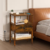Lerliuo Nightstand with Charging Station and USB Ports, 3-Tier Storage End Table with Drawer Shelf, Night Stand for Small Spaces, Wood Bedside Table for Living Room, Bedroom - Retro Brown… Lerliuo