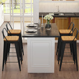 WENTMENT Metal Bar Stools Set of 4 Counter Height Bar Stools Barstools with Removable Back 26" Kitchen Bar Stools with Wooden Seat, Black WENTMENT