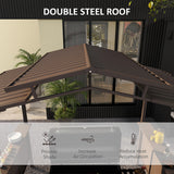 Outsunny 8'x5' BBQ Grill Gazebo with 2 Side Shelves, Outdoor Double Tiered Interlaced Polycarbonate Roof with Steel Frame, Brown Outsunny