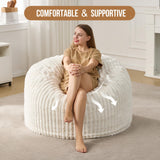 Hobestluk 3ft Bean Bag Chairs for Adults Large Beanbag Chair with Stripe Plush Cover Big Bean Bag Chair for Living Room Bedroom Dorm Office - White (36” x 36” x 22”) Hobestluk