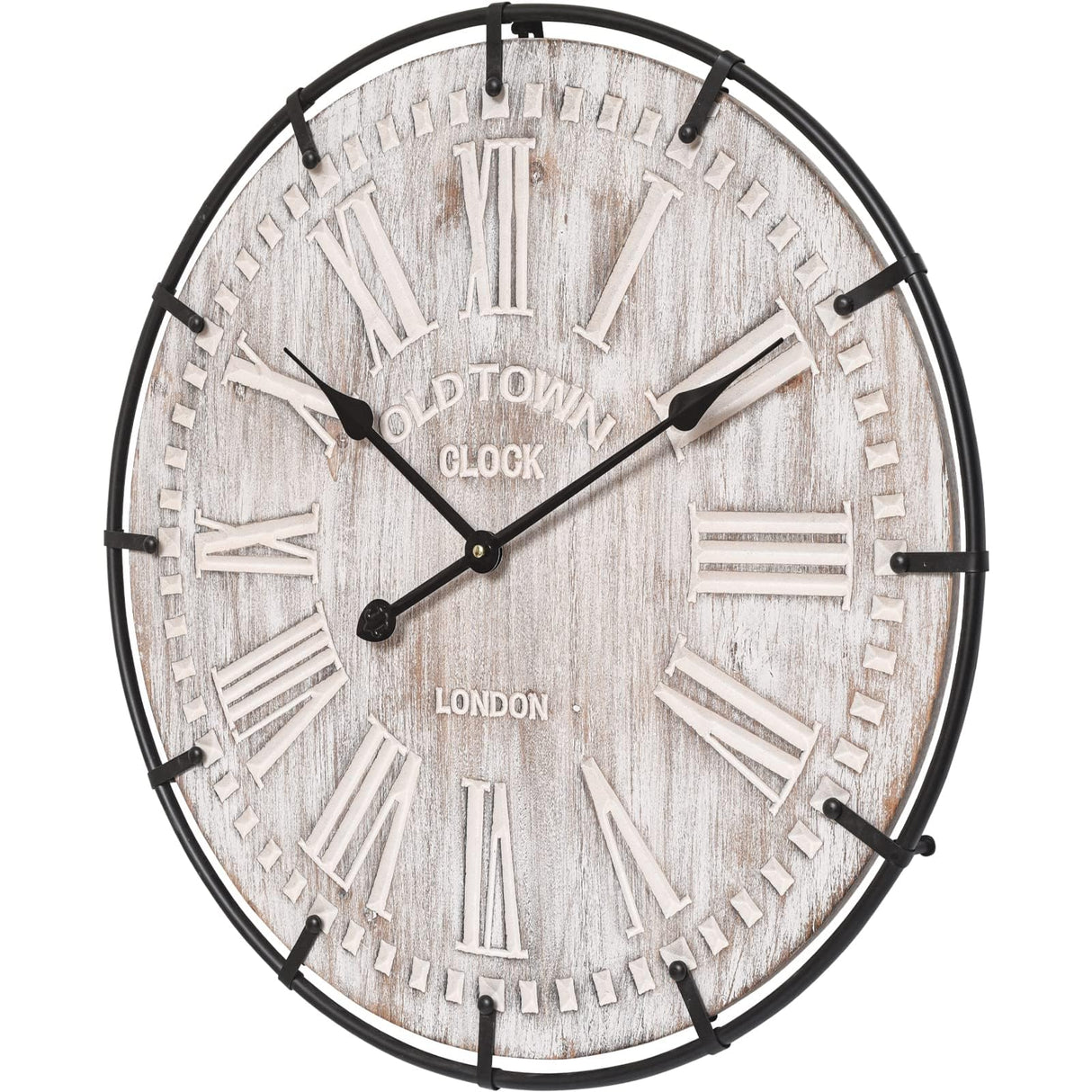 EMAX HOME 24 Inch Large Farmhouse Wall Clock, Rustic Antique Wood with Metal Circle and Large Engraved Numerals, Silent Battery Operated Wall Clock for Office Kitchen Bedroom Living Room EMAX HOME