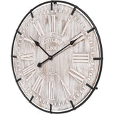 EMAX HOME 24 Inch Large Farmhouse Wall Clock, Rustic Antique Wood with Metal Circle and Large Engraved Numerals, Silent Battery Operated Wall Clock for Office Kitchen Bedroom Living Room EMAX HOME