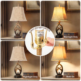 Scenekoy Rustic Farmhouse Antlers Bedside Table Lamp Set of 2 with Nightlight Dual USB Ports Leather Soft Bell Shade Brown Finish nightstand Lamp Decor for Living Room Bedroom Office House Hotel Scenekoy