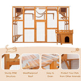 Merax 118 Inch Wooden Catio Outdoor Cat Enclosure,Large Luxury Kitty-House with 6 Jumping Platforms, 2 Bridges & Transparent PVC Roof, Kitty Kennel Condo Shelters and a Napping House, Natural Merax