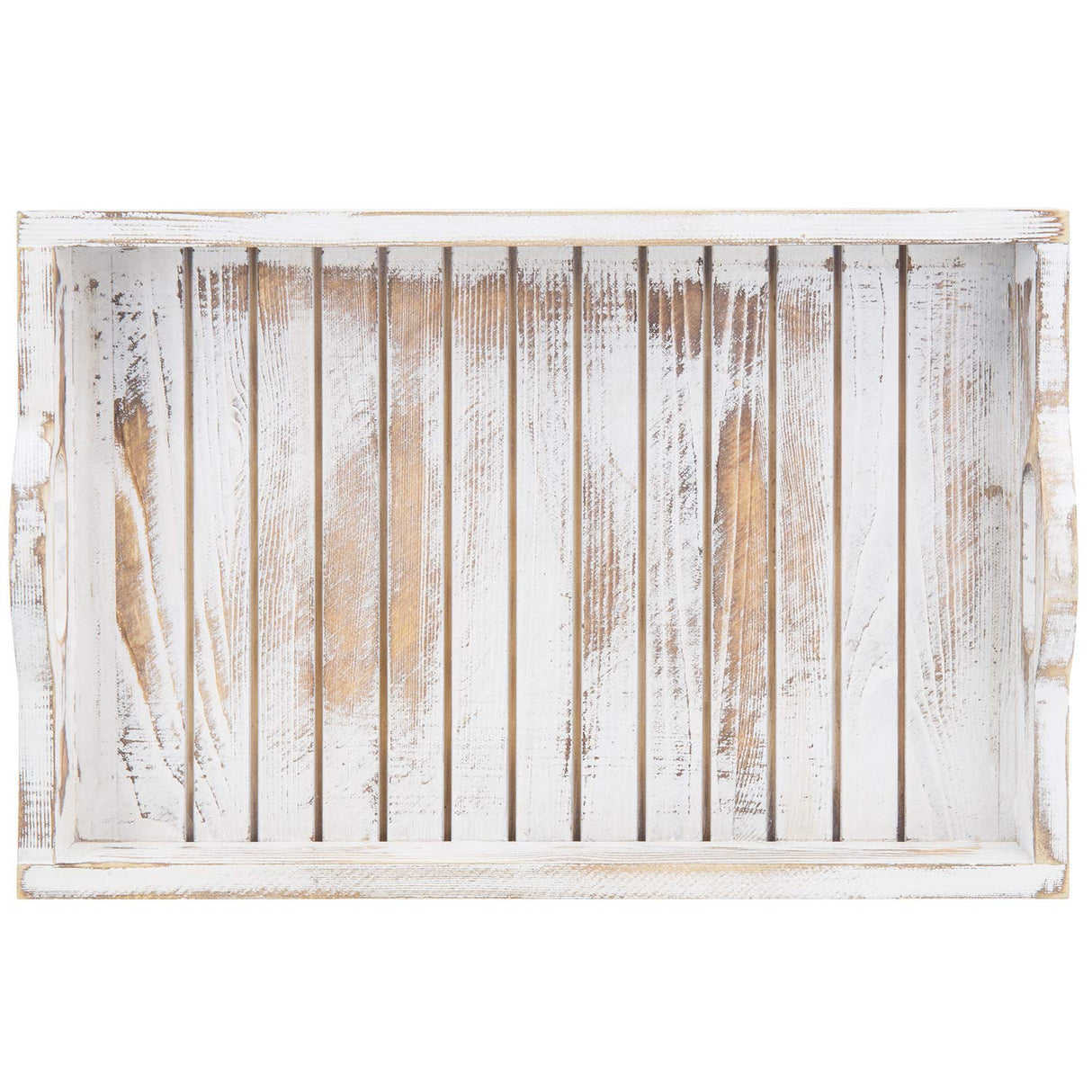 MyGift Shabby Chic Whitewashed Wood Breakfast Serving Tray with Cutout Handles MyGift