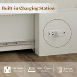 AMERLIFE Queen Size Murphy Bed, Farmhouse Cabinet Bed Frame with Charging Station and Storage Drawer for Bedroom/Office/Guest Room, White+Barnwood AMERLIFE