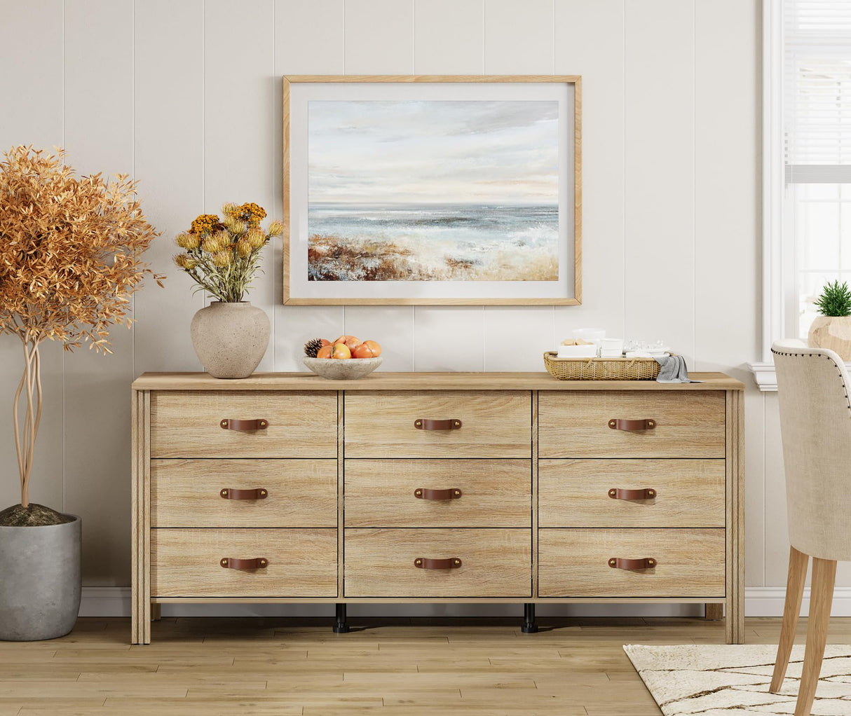 WAMPAT 9 Drawers Dresser for Bedroom,62" Wide Modern Chest of Drawers Storage Cabinetfor Living Room, Nursery, Hallway,Oak WAMPAT