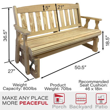 Amish Casual Heavy Duty 800 Lb Mission Pressure Treated Porch Glider (4 Foot, Unfinished) Amish Casual