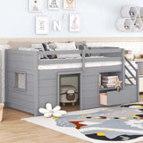 Bellemave Modern Farmhouse Twin Low Loft Bed with Storage and Play Space in Grey Bellemave