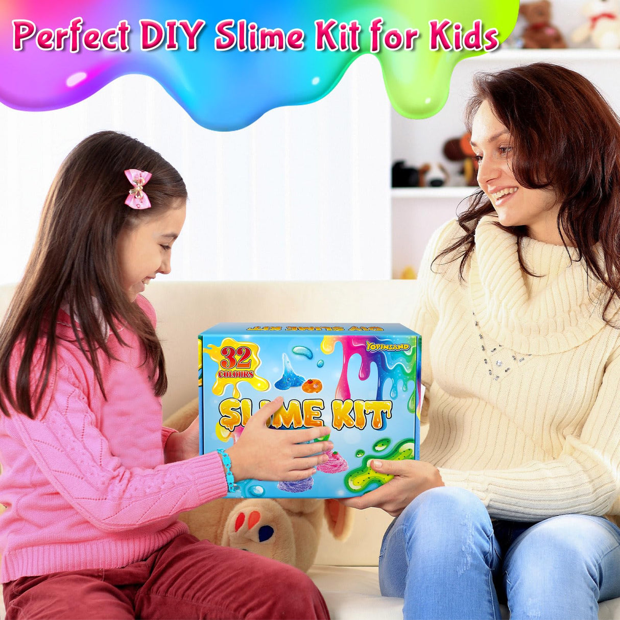 YOPINSAND 32 Pack DIY Slime Kit, Slime Making Kit for Girls, Crystal Clear Slime, Premade Slime with Add-ins, Foam Balls, Glitters, Slime Party Favors Gift Toys for Kids 3-12 YOPINSAND