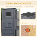 PawHut Outdoor Cat House, Catio Wooden Feral Cat Shelter, Cat Cage with Platforms, Weather Protection Asphalt Roof, Ramps, 77" L PawHut