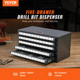 VEVOR Drill Bit Dispenser Cabinet, Five-Drawer Drill Bit Organizer Cabinet for 33/64" to 63/64" Steel Drill Dispenser Organizer Cabinet with Labels, Stackable Drill Dispenser for Drill Bit Storage VEVOR
