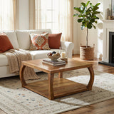 TRIBEWOOD 31.49“ Square Solid Wood Coffee Table, Farmhouse Center Table with Storage, Accent Cocktail Table for Living Room, Brown TRIBEWOOD