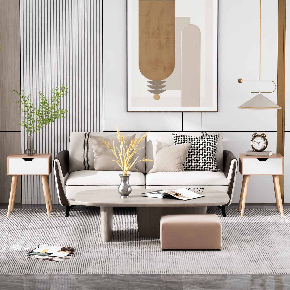 JAXPETY Set of 2 Modern Wood Nightstand, Bedside Table with Drawer, Night Stand, End Table with Solid Wood Legs for Bedroom Home, Brown JAXPETY