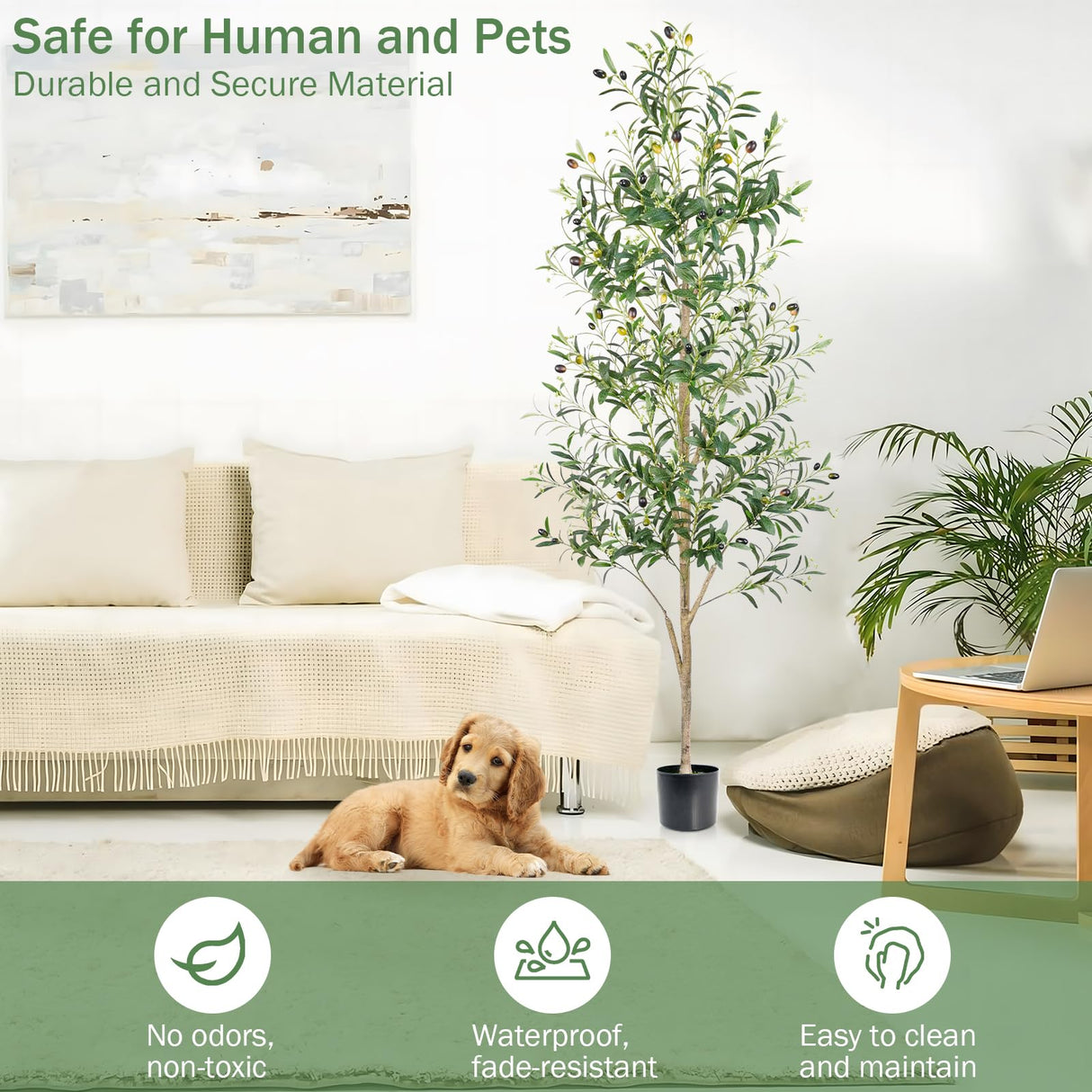 Caxchiling Faux Olive Tree 6FT, Artificial Potted Tree with Planter, Silk Plants Indoor Outdoor, Lifelike Olive Plants with Natural Wood Trunk, Fruits and Buds, Home Office Decor, 1 Pack Caxchiling